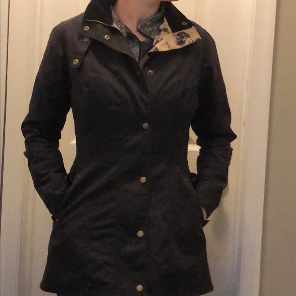 Navy Barbour Wax Jacket with horse scene lining